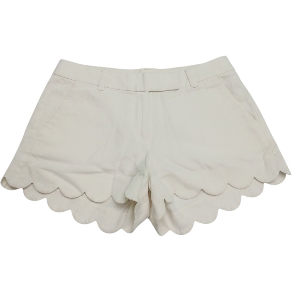 J.Crew Scalloped Hem Shorts 4 White Linen Blend Preppy Coastal Summer